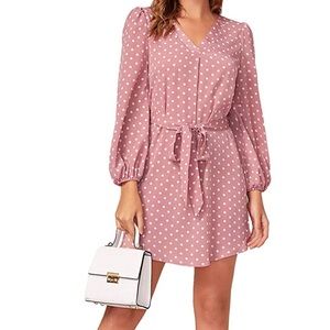Women's Casual Polka Dots Lantern Long Sleeve Belt